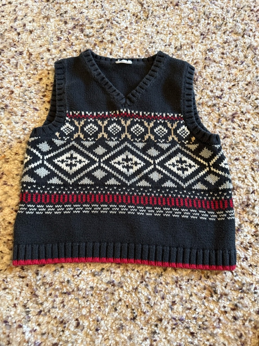 Baby Black Fair Isle Knit Sweater Vest with Red Accents in size 12 month